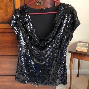 International Concepts Scoop Neck Black Sequin Blouse Size XL